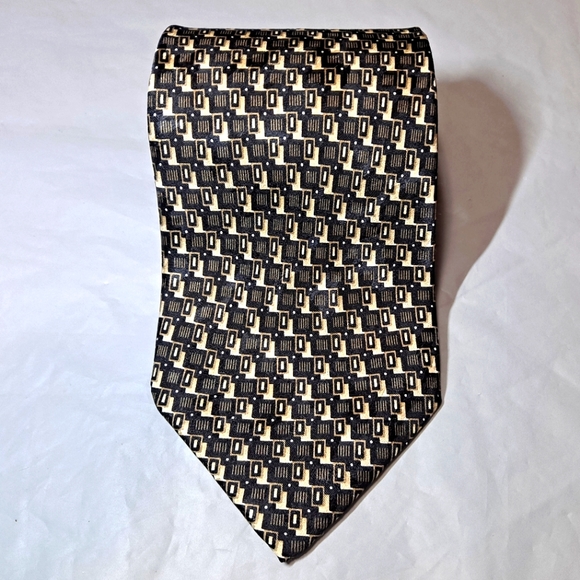 Filograna Uomo 💯 Silk Men's Necktie 57-60" x 3.75" Black/Tan Herringbone Italy - Picture 6 of 9